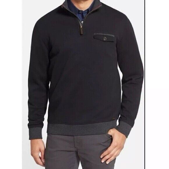 Ted Baker London Navy Blue 1/4 Zip Cotton Pullover 7 - Picture 1 of 7